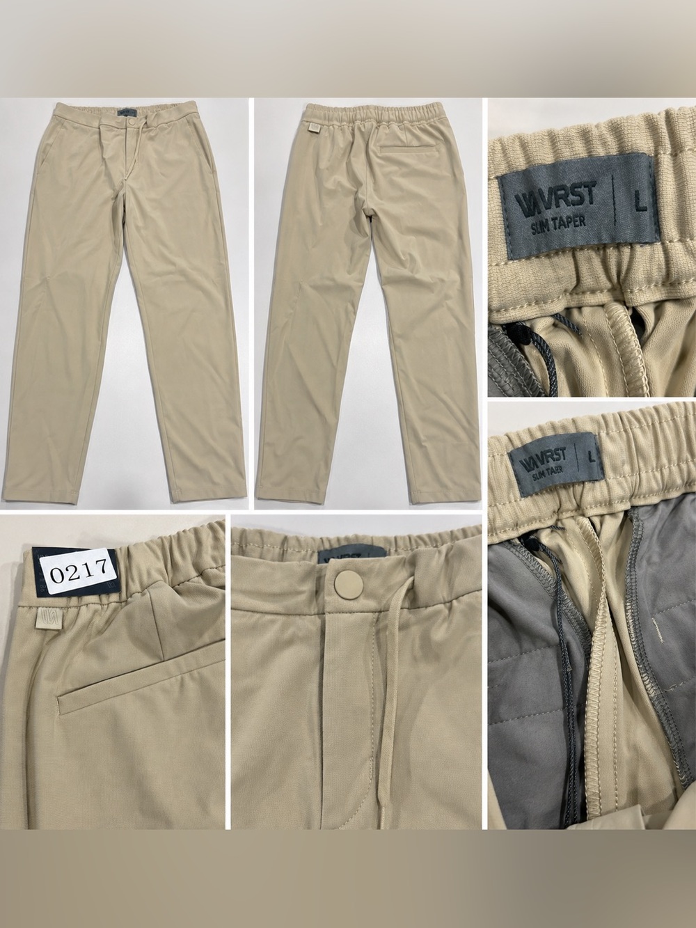 VRST Men Slim Taper Stretch Tech Pants Tan Khaki Large